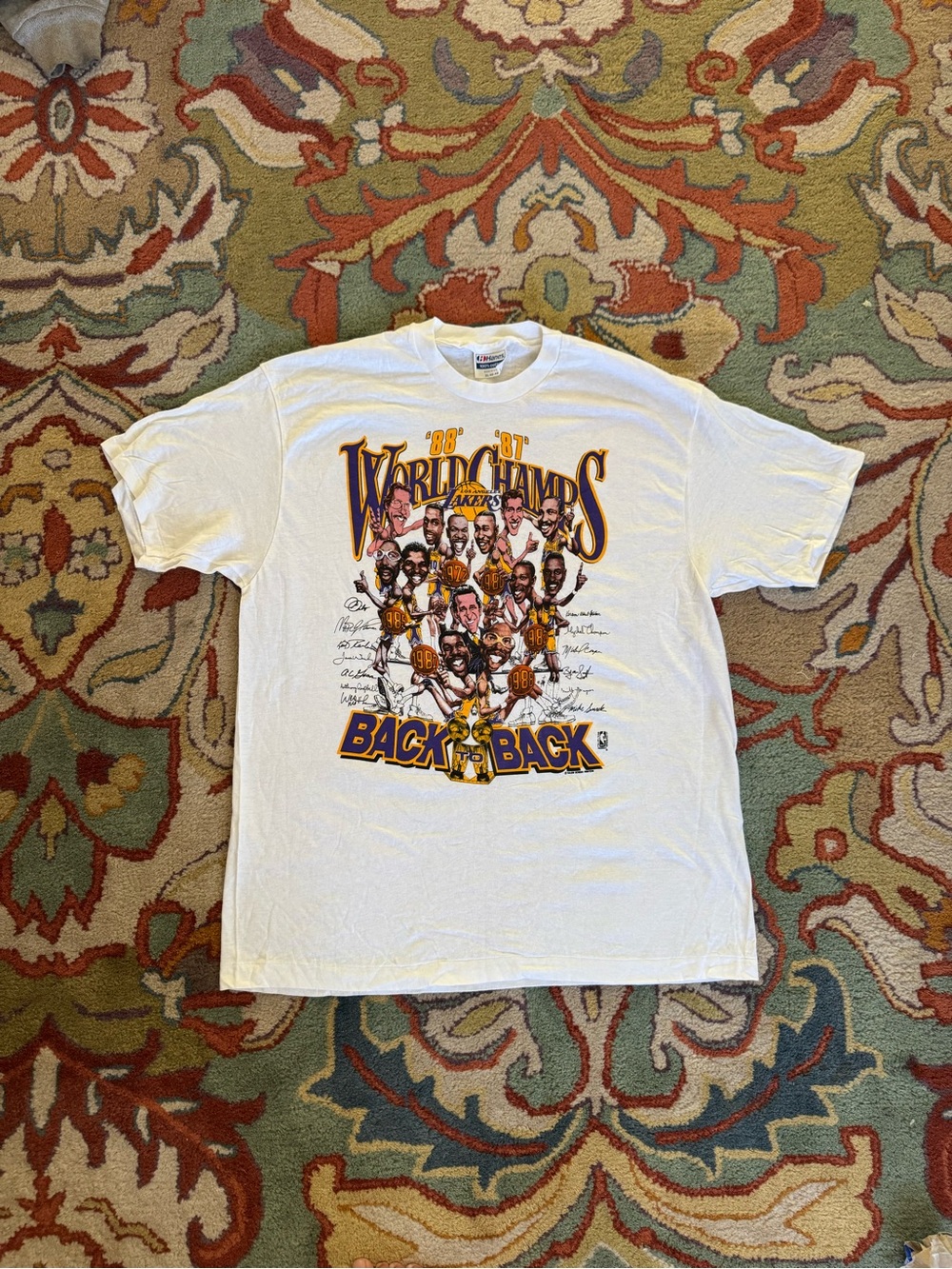 Hanes White Los Angeles Lakers '88-'89 World Champs Back-to-Back Tee